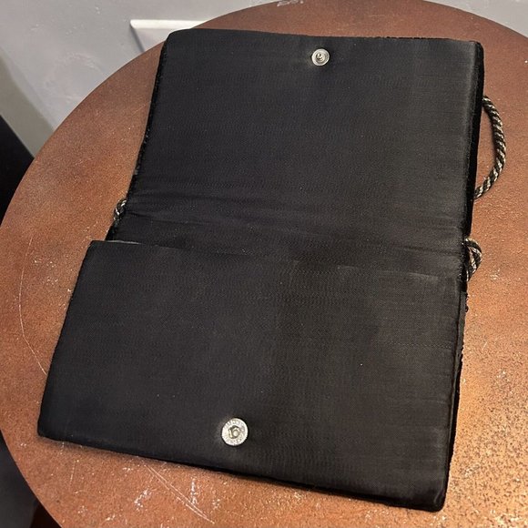 Art Deco Black Velvet Hand Beaded Floral Clutch, Collectible Purse - Picture 3 of 5